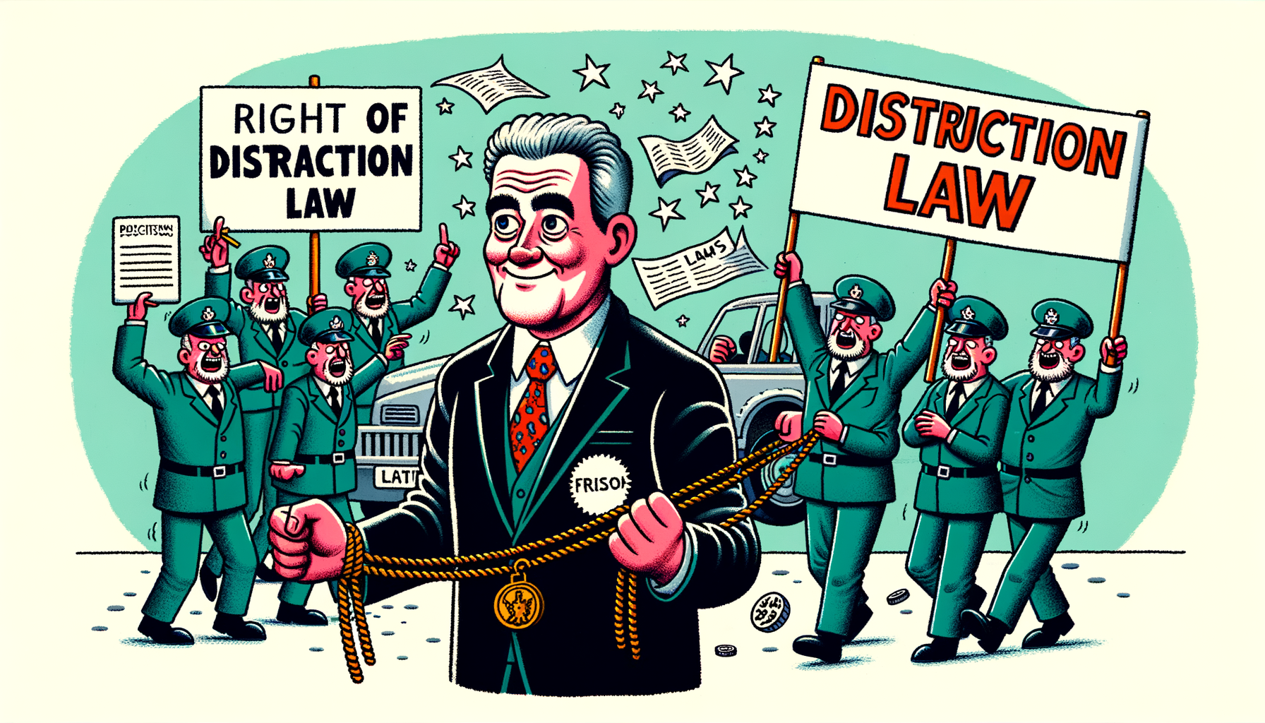 A cartoon style image showing Trump Felony Conviction as A Law Tailored for Distraction